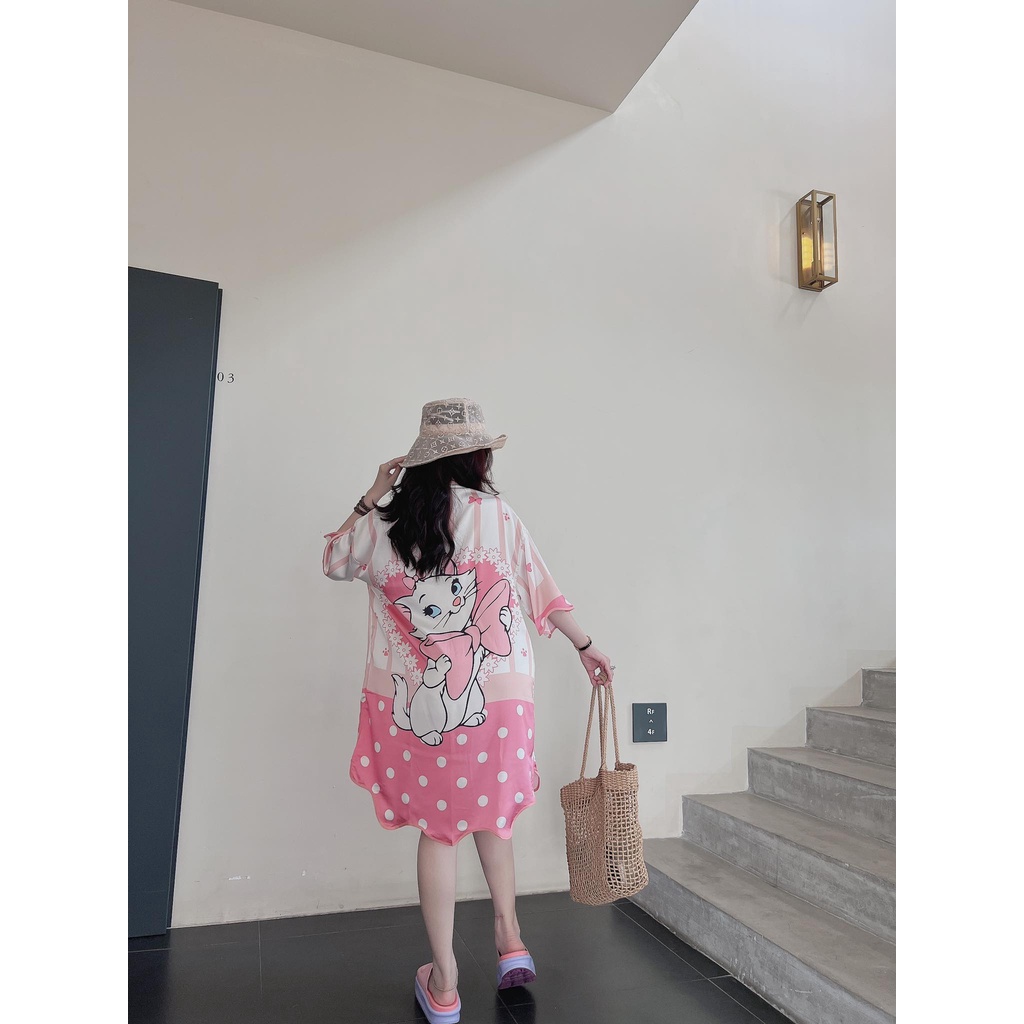 VÁY NGỦ LỤA LƯỢN SÓNG - MÈO HỒNG