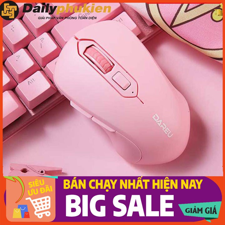 Chuột không dây DareU LM115G Pink, chuột máy tính màu hồng dailyphukien