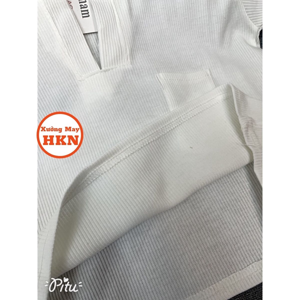 Áo Croptop Nữ Polo Cổ Bẻ Dài Tay Cá Tính Kèm Túi Ngực Style Hàn Quốc Mã 885 Xưởng May HKN