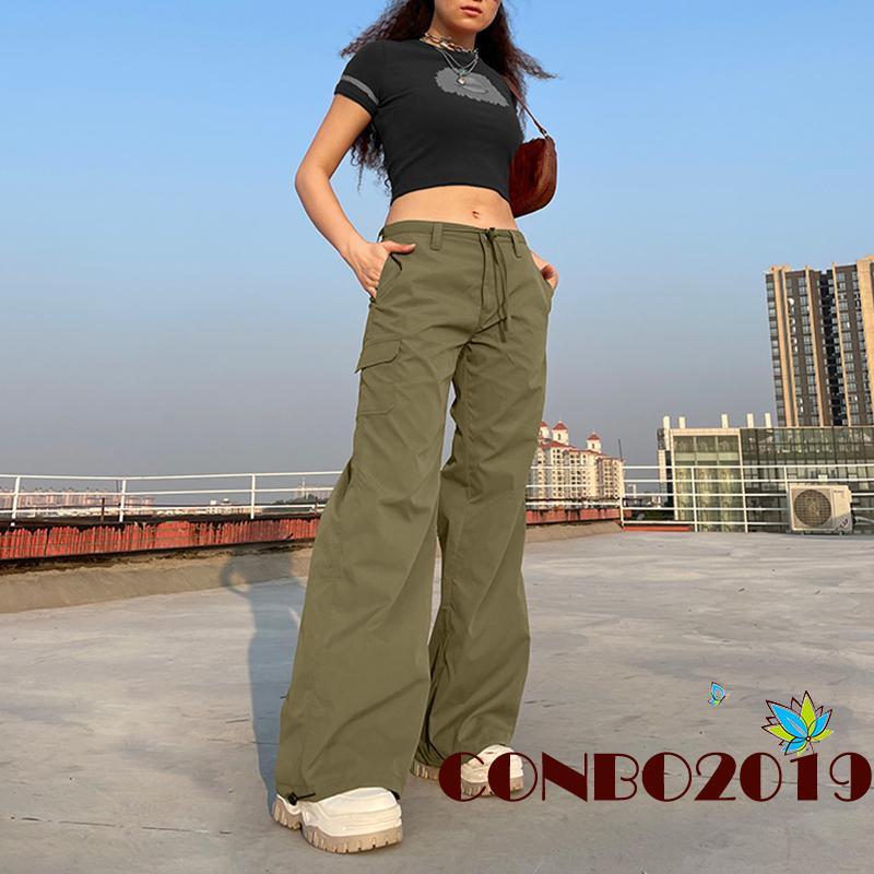 Quần Dài Ống Rộng Màu Trơn Phối Nút Thời Trang Cho Nữ