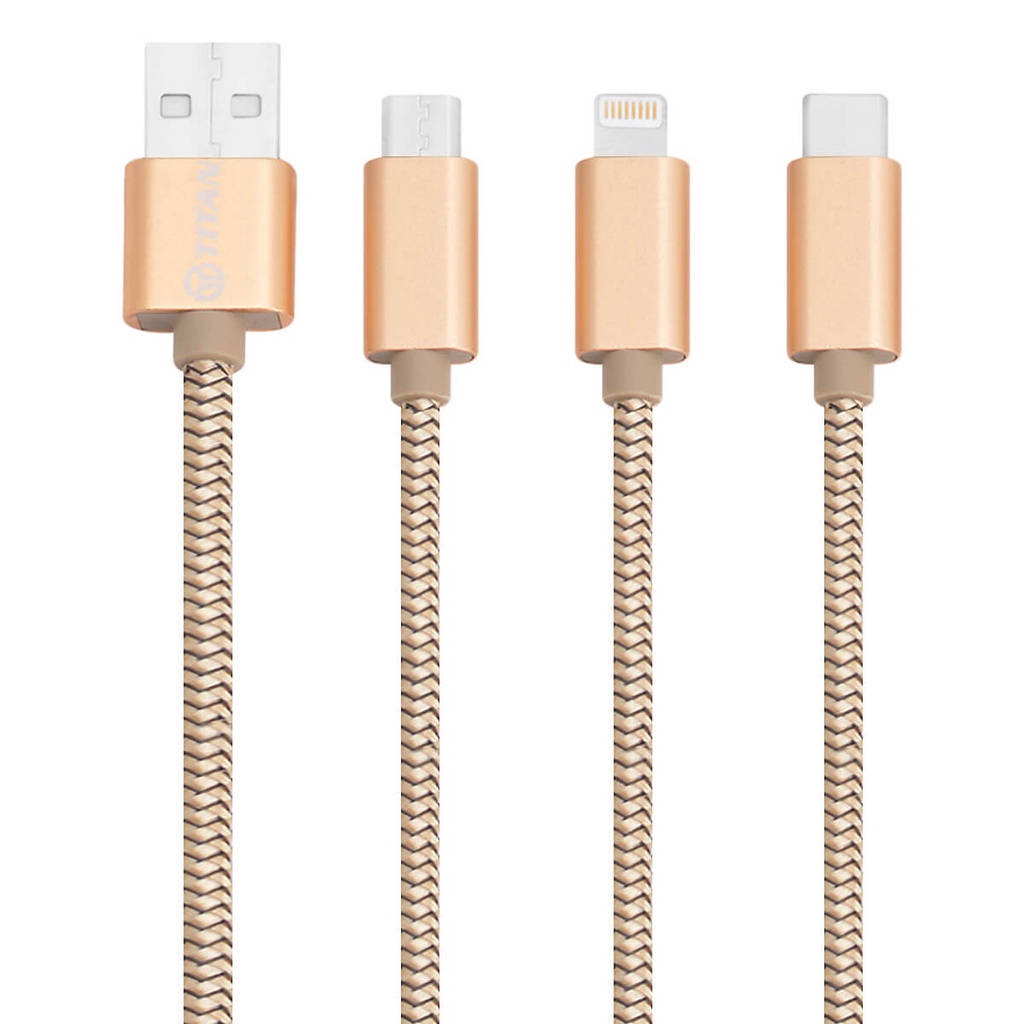 Cáp Dù Sạc Nhanh 3 Đầu Titan CA18 - Vàng Đồng