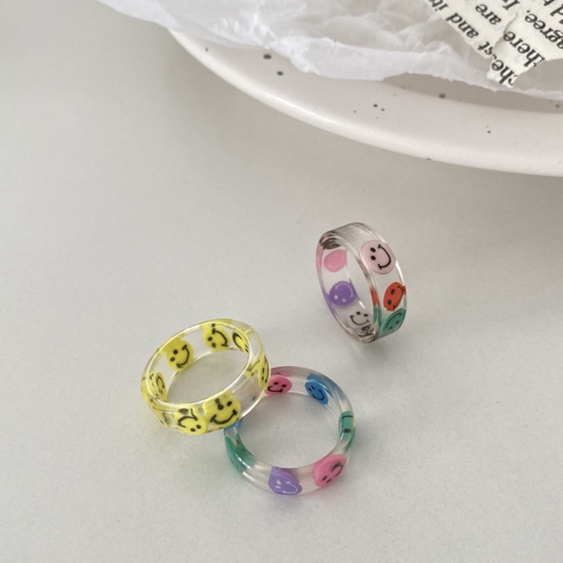 Nhẫn Nhựa Trong Suốt Hình Mặt Cười Nhiều Màu Thời Trang Phong Cách Hàn Quốc