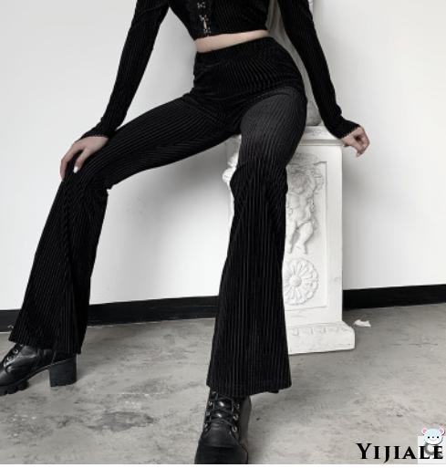 Quần Dài Ống Loe Lưng Cao Chất Liệu Da Lộn Phong Cách Cổ Điển Quyến Rũ Cho Nữ %0020