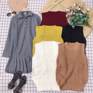 Set đầm sơmi+áo len