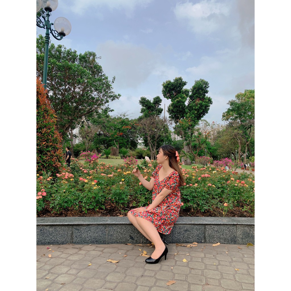 Váy Xòe Nữ, Đầm Babydoll Hoa Nhí Nhún Thun Tay Phồng 2 Lớp Tone Màu Cực Tây, Form Xòe Nhẹ Xinh Xắn Trẻ Trung.