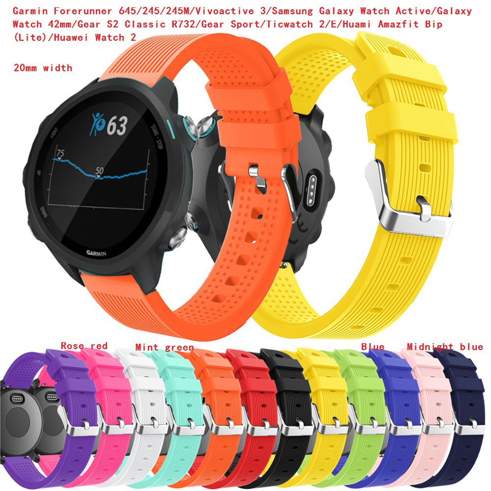 Dây silicone thay thế đồng hồ thông minh Garmin Forerunner 245M/245/645/Samsung Galaxy Watch Active/Galaxy 42mm 20mm
