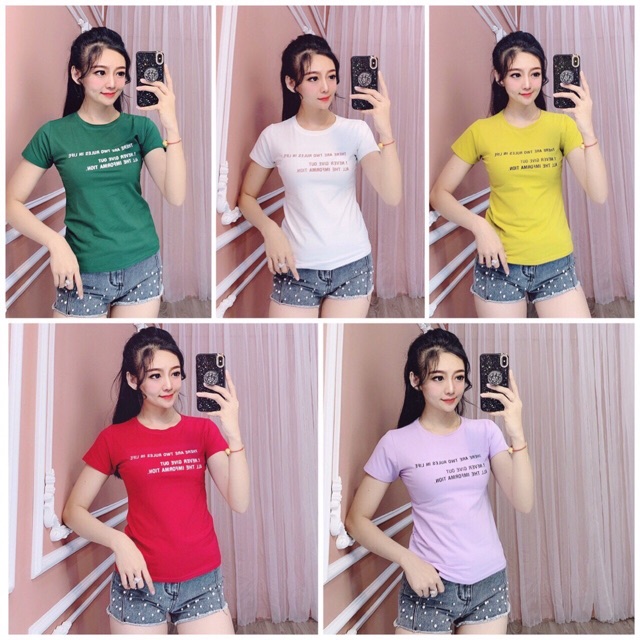 Áo thun thái phom ôm dưới 58kg in chữ