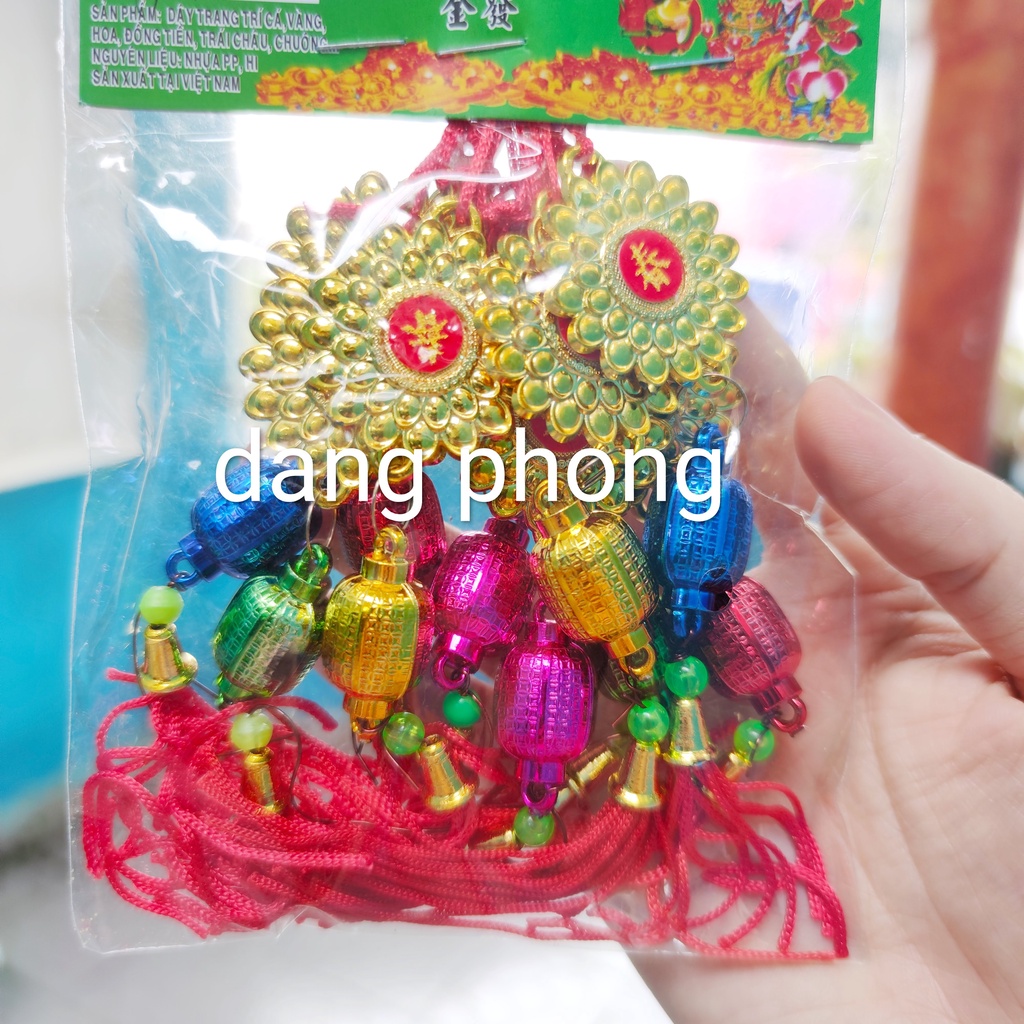 Bịch 10 dây đỉnh vàng ,đèn lồng nhung trang tri tet