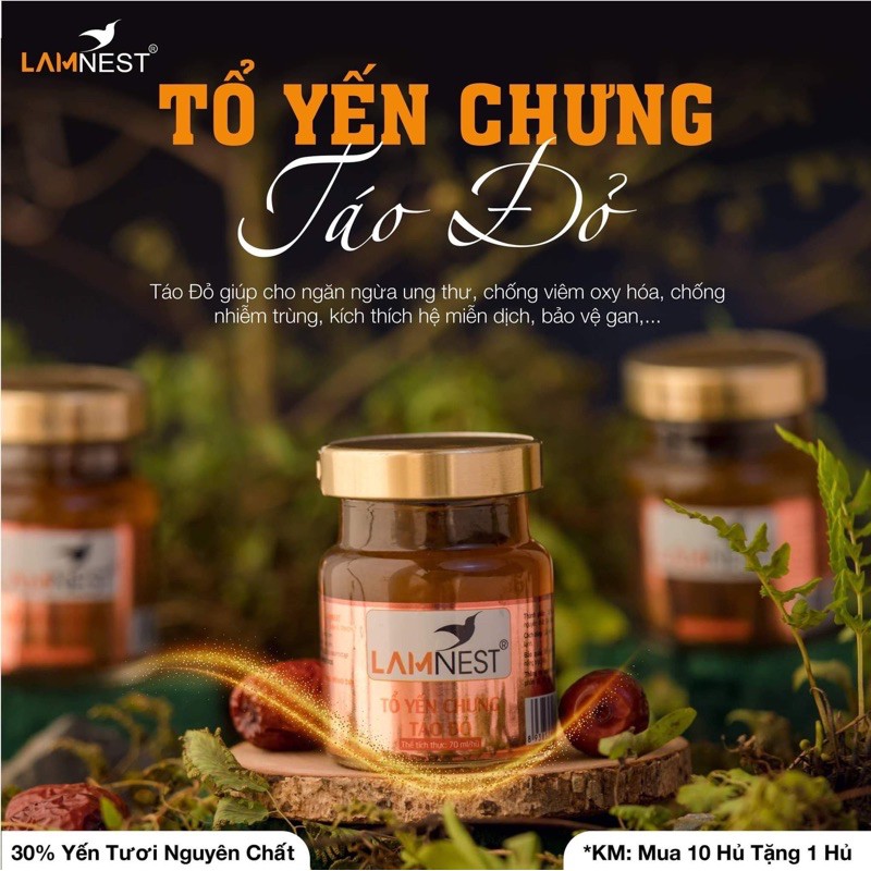 [10hộp tặng 2] yến tươi chưng sẵn táo đỏ 28% - LAMNEST 70ml