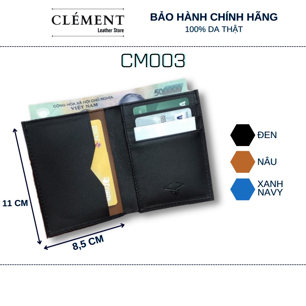 Ví da nam cao cấp, bóp ví nam da bò thật Clément – CM003 - BH 12 tháng - Full box