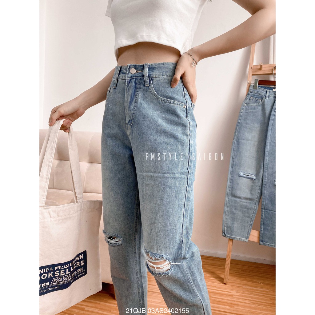 Quần jean baggy nữ VM STYLE rách gối (không co giãn) ulzzang thời trang 22QJB03AS1102 | BigBuy360 - bigbuy360.vn