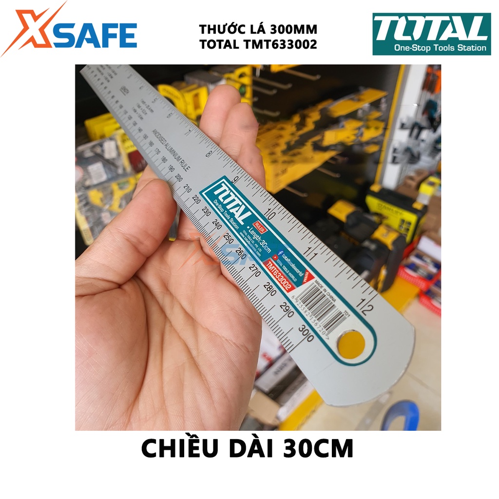 Thước đo TOTAL TMT633002 Thước lá dài 30cm, rộng 3cm, nhôm anodized chịu lực, chịu nhiệt tốt - Chính hãng