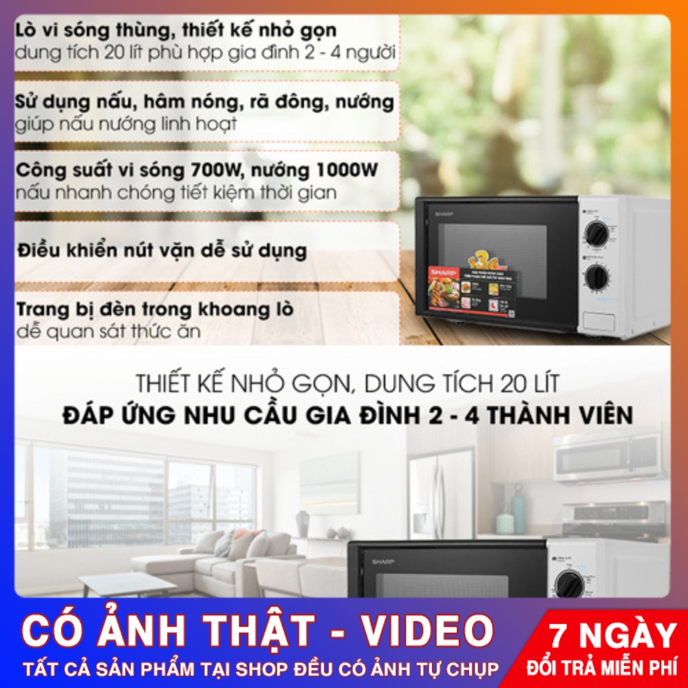 Lò Vi Sóng Sharp Có Nướng R-G225VN-SM 1000W – Chính Hãng Phân Phối – Bảo Hành 12 Tháng