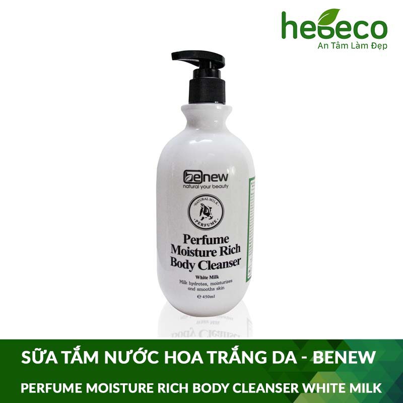 SỮA TẮM NƯỚC HOA TRẮNG DA VÀ DƯỠNG ẨM  BENEW PERFUME MOISTURE RICH BODY CLEANSER WHITE MILK 450ML - HÀN QUỐC CHÍNH HÃNG