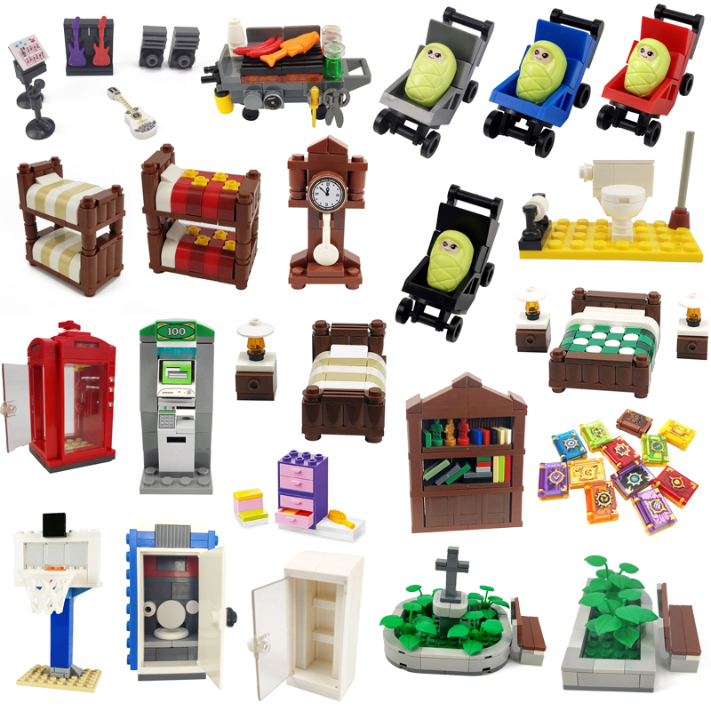 Đồ chơi mô hình lego hình chiếc xe ngựa/ thùng rác/ cầu thủ bóng rổ độc đáo cho bé