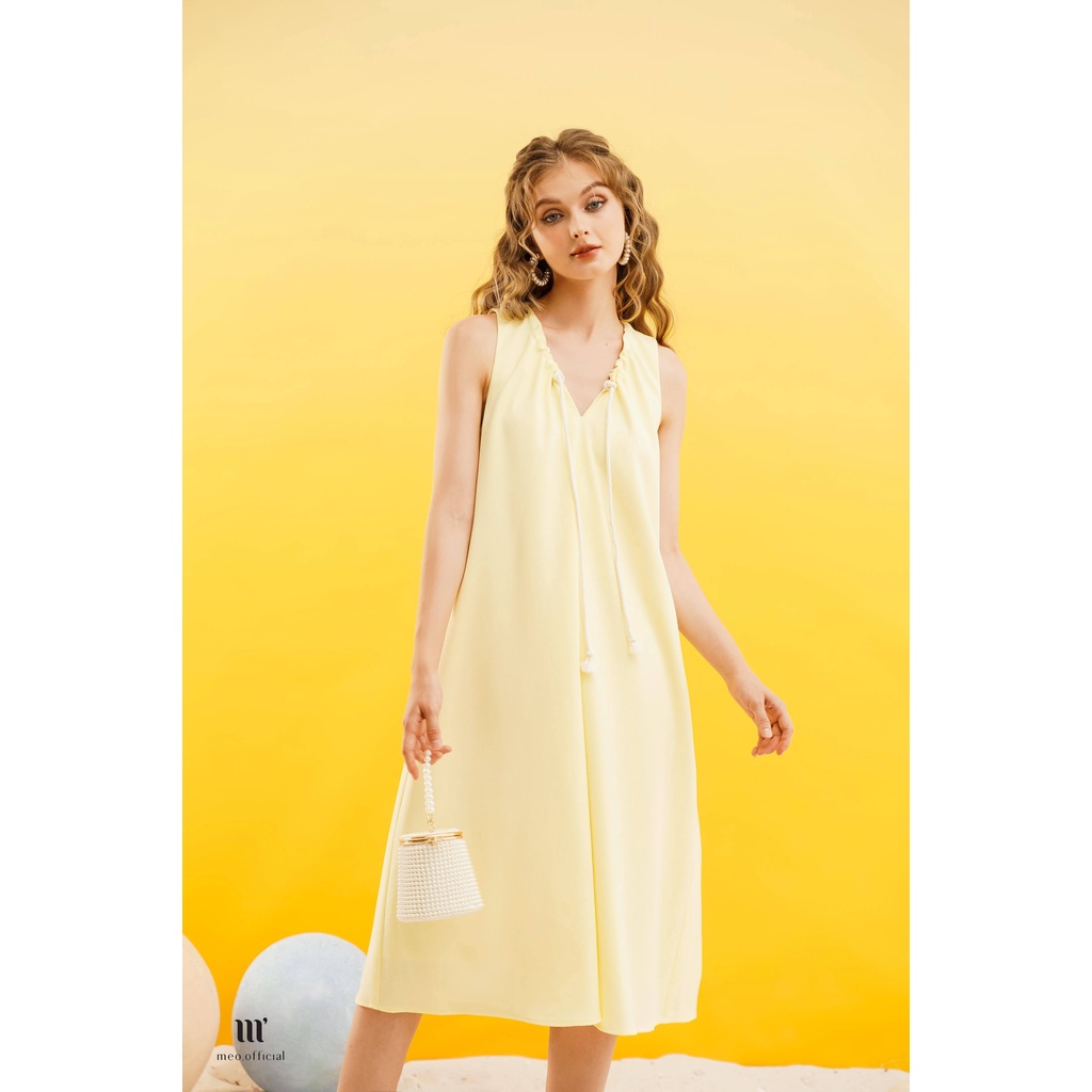 Váy liền nữ Méo shop cổ V phối dây dáng xuông phong cách công sở Santly