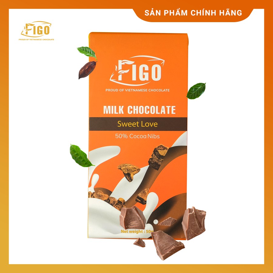 [ĂN LÀ GHIỀN-COMBO TIẾT KIỆM] Kẹo Socola sữa nhân Hạt cacao béo béo đắng đắng bùi bùi 50g FIGO ( Đồ ăn vặt ngon )
