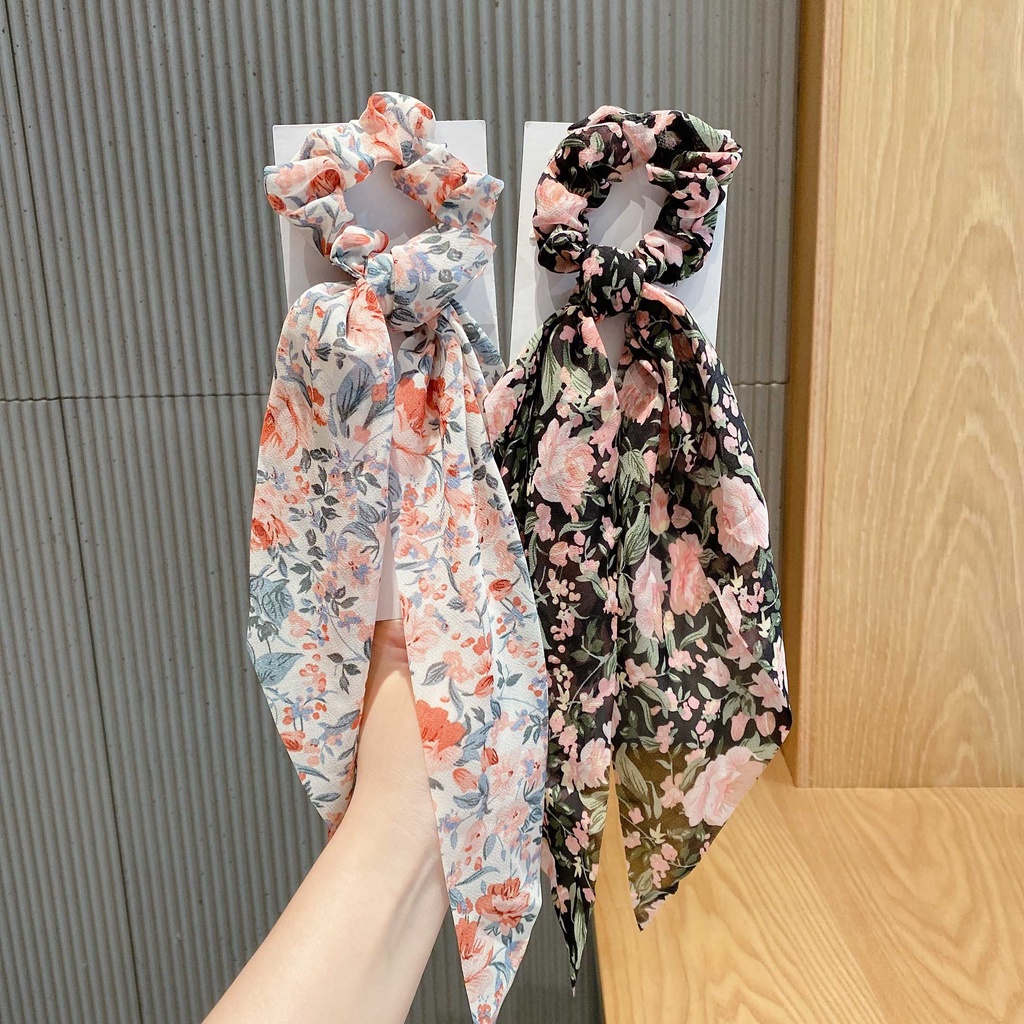 Dây Buộc Tóc Thắt Nơ In Họa Tiết Hoa Phong Cách Hàn Quốc Hàng Mới Dành Cho Nữ 2022