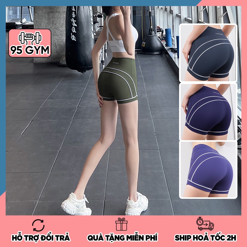 Quần đùi tập gym yoga nữ QS18 dáng quần short thể thao cạp cao nâng mông chất thun mịn co giãn tốt