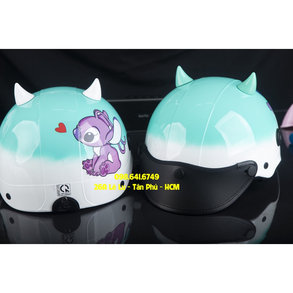 MŨ NÓN BẢO HIỂM NGƯỜI LỚN Cặp đôi Stich Hồng - Trắng Xanh