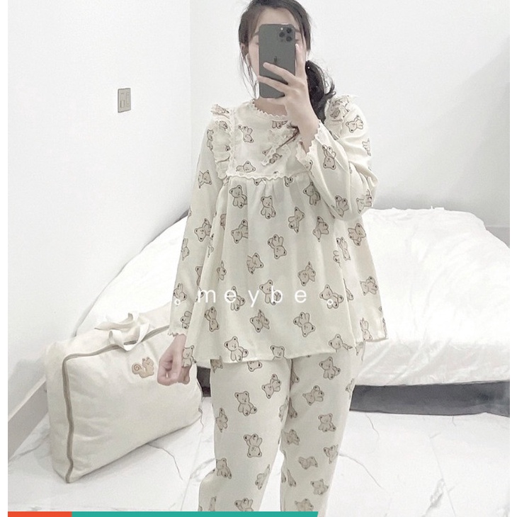 Bộ bầu chất đũi Hàn họa tiết cực yêu-bộ sau sinh thiết kế có khóa cho con ti, quần có chun chỉnh