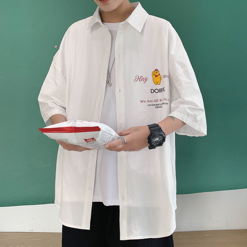 Áo sơ mi tay ngắn in hình gấu hoạt hình thời trang mùa hè cho bé trai size S-3XL | BigBuy360 - bigbuy360.vn