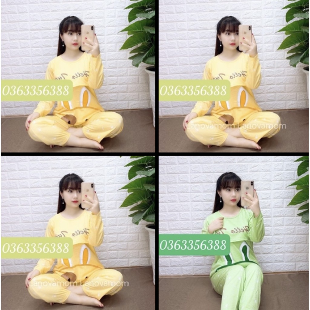 Bộ đồ bầu HỌA TIẾT THỎ XINH chất cotton mịn đẹp BD929