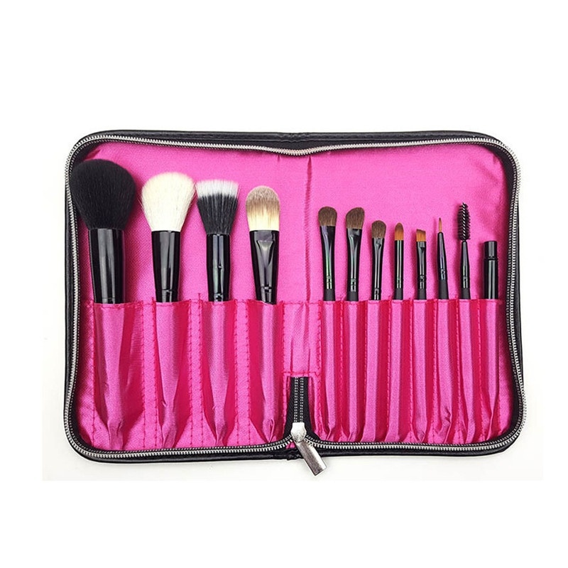 (Hàng Mới Về) Túi Da Pu Khóa Kéo Đựng Cọ Trang Điểm Tiện Dụng