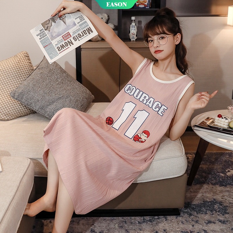Đầm Ngủ Cotton Dệt Kim Mỏng Không Tay Thoải Mái Thời Trang Mùa Hè Cho Nữ