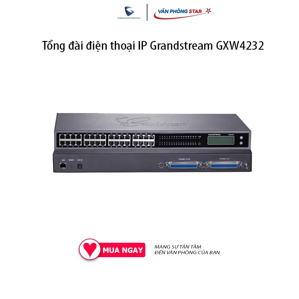 Gateway chuyển đổi máy lẻ analog 32 cổng FXS Grandstream GXW4232 màn hình LCD, 1 LAN Gigabit Jack nối RJ11 và Jack 57JE