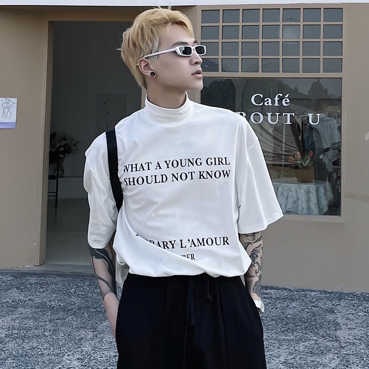 Áo thun tay ngắn cổ lọ in chữ phong cách Âu Mỹ thời trang mùa hè cho nam size S-3XL