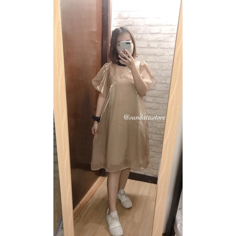 Đầm voan kiếng tay đắp