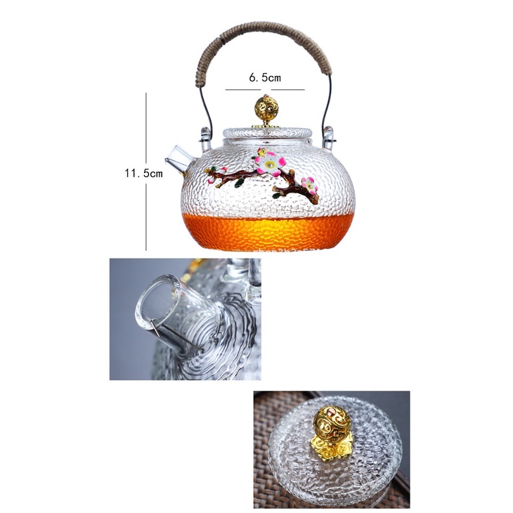 Ấm, Bình Thủy Tinh Pha Trà Hoa Có Lưới Lọc Inox Ở Miệng Vòi Dung Tích 700 ml