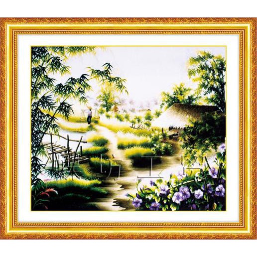 Tranh thêu chữ thập (THÊU TOÀN BỘ) Lũy Tre Làng 222202 (TRANH TỰ THÊU) KT:67X58CM