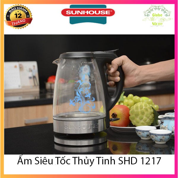 [SALE] Ấm Siêu Tốc, Bình Siêu Tốc Thủy Tinh Trong Suốt Sunhouse 1.7L SHD 1217