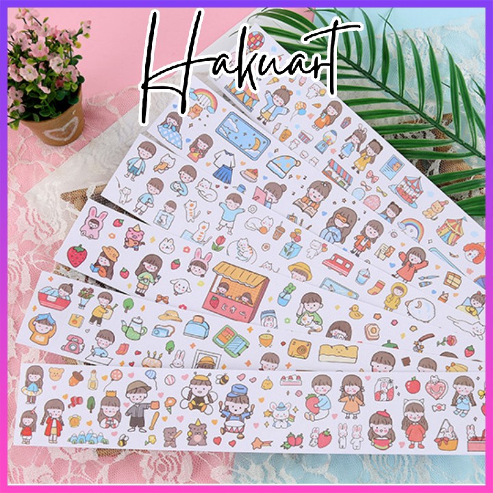Set Dây 50 miếng sticker hoạt hình đáng yêu trang trí sổ nhật ký DIY - Họa Cụ Hakuart
