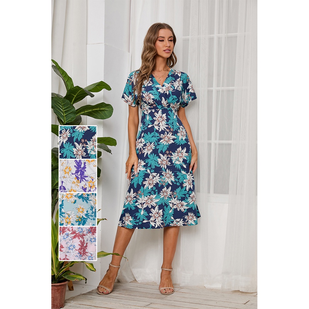 Đầm Chiffon Cổ Chữ V Tay Ngắn Phong Cách Âu Mỹ Chất Lượng Cao Mẫu Mới Dành Cho Nữ