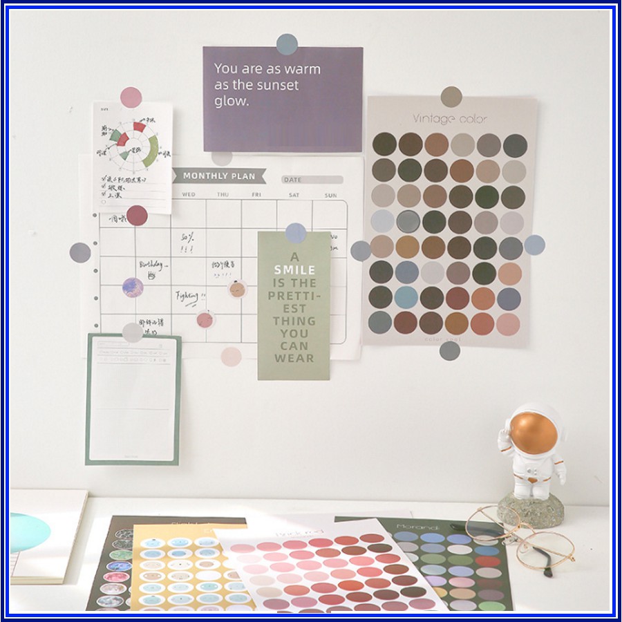 Hình dán trang trí Sticker Morandi basic dot, 1 tờ/ 50 dot