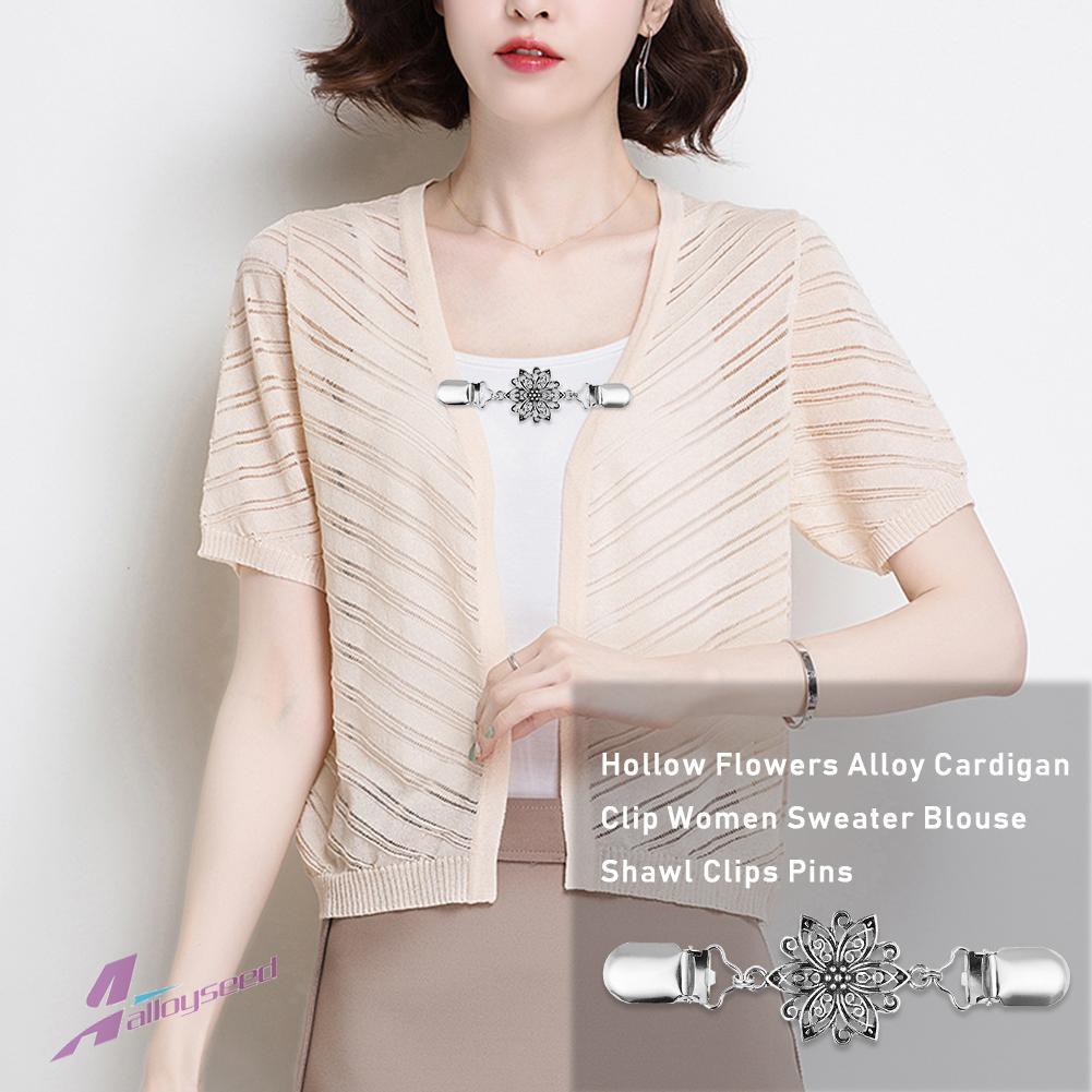 Hollow Flowers Alloy Cardigan Clip Women Sweater Blouse Shawl Clips Pins