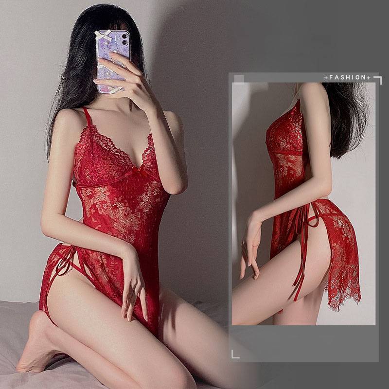 Đầm ngủ hai dây cổ chữ V phối ren quyến rũ dành cho nữ