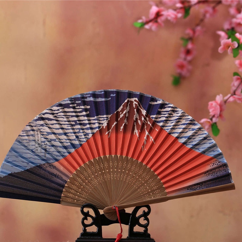 Quạt Cầm Tay Gấp Gọn Bằng Lụa Họa Tiết Sóng Biển Fuji Kanagawa Phong Cách Nhật Bản Trang Trí Tiệc Cưới