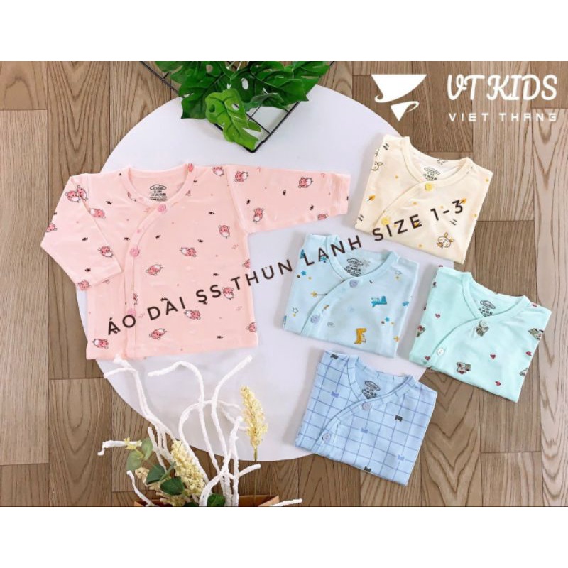 Áo Dài Tay Sơ Sinh Vải Thun Lạnh Mềm Mát Cho Bé 3-10kg
