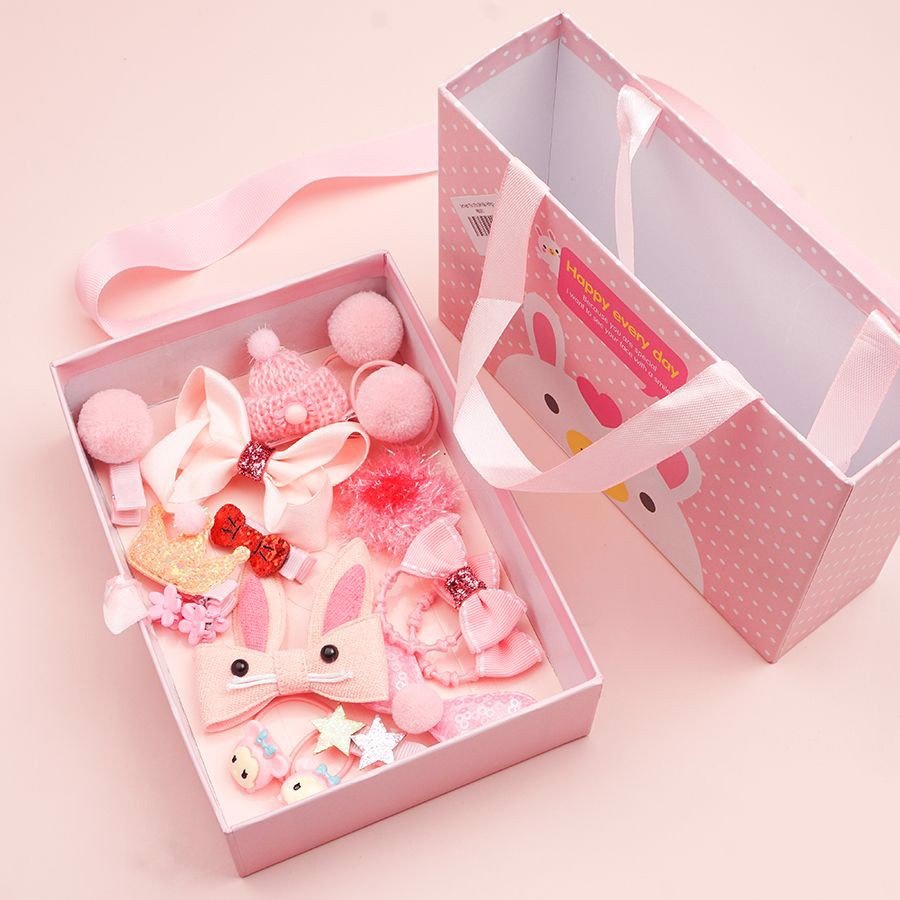 Hộp kẹp tóc quà tặng cho bé gái 18 phụ kiện siêu dễ thương iLita phong cách Hàn Quốc đủ màu (Hồng, Đỏ, Tím)