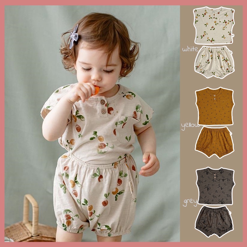 Set Áo Thun Tay Ngắn Phối Quần Short Vải Cotton Thời Trang Hè Cá Tính Dành Cho Bé