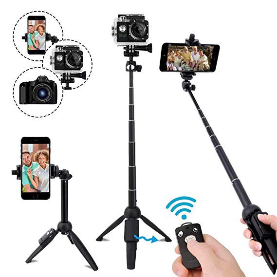 Tripod/Gậy Tự Sướng 3 Chân Yungteng H8, Có Remote Bluetooth, Kẹp Điện Thoại Xoay Ngang Dọc