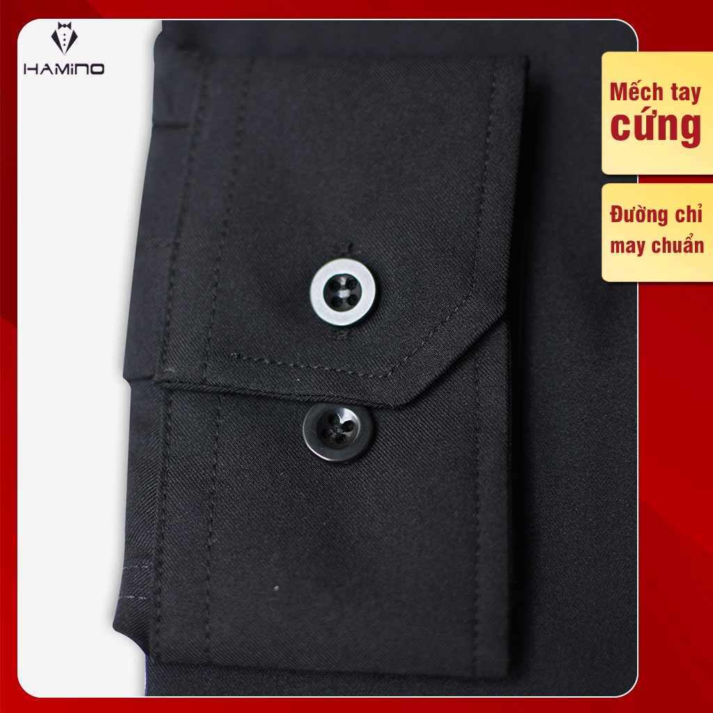 Áo sơ mi nam Đen dài tay Hàn Quốc vải lụa cotton chéo, mềm mịn, không nhăn theo phong cách công sở