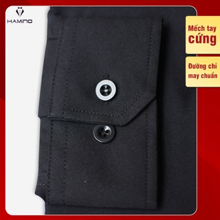 Áo sơ mi đen nam vải lụa cotton trẻ trung