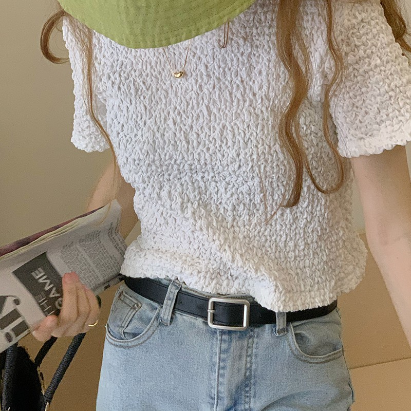 Áo thun Xiaozhainv tay ngắn màu trơn phong cách thời trang Hàn Quốc cho nữ