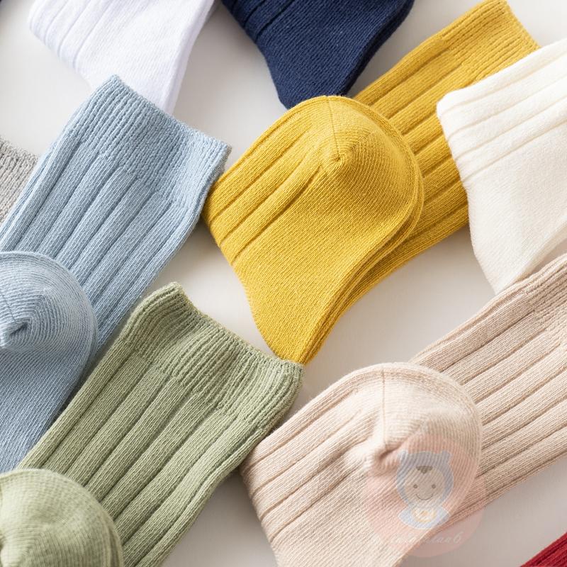 Laa6- Tất Dệt Kim Cao Đến Đầu Gối Không Đường May Màu Trơn Có Gân Dành Cho Bé Tập Đi