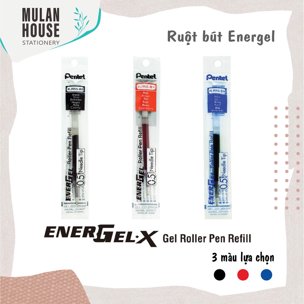 (Hàng chính hãng) Ruột bút ký Energel Pentel ngòi 0.5mm/ 0.7mm màu xanh, màu đen